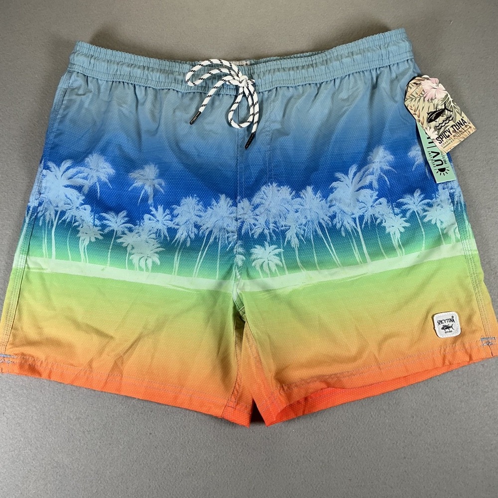 Spicy‎ Tuna Swim Trunks Mens XL Blue Palm Tree Ombre Board Shorts NWT